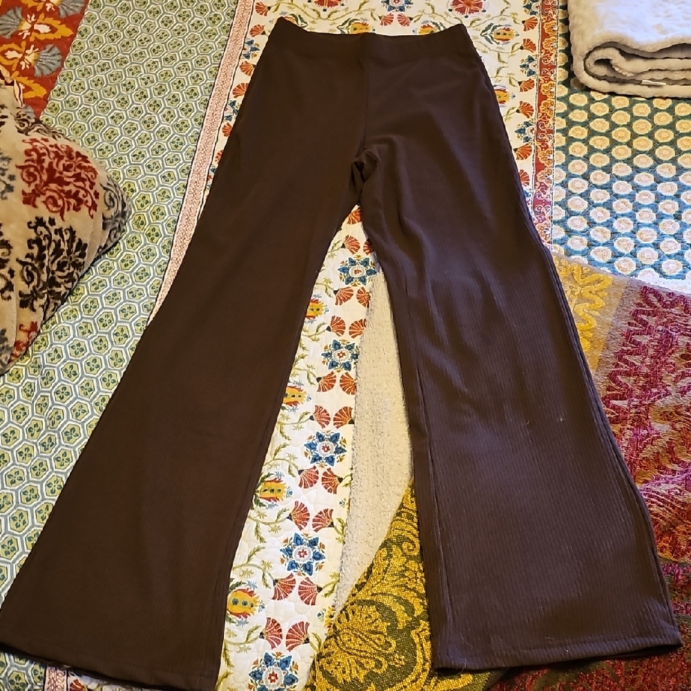 Love Poem Brown Ribbed Flared Leggings Pants
